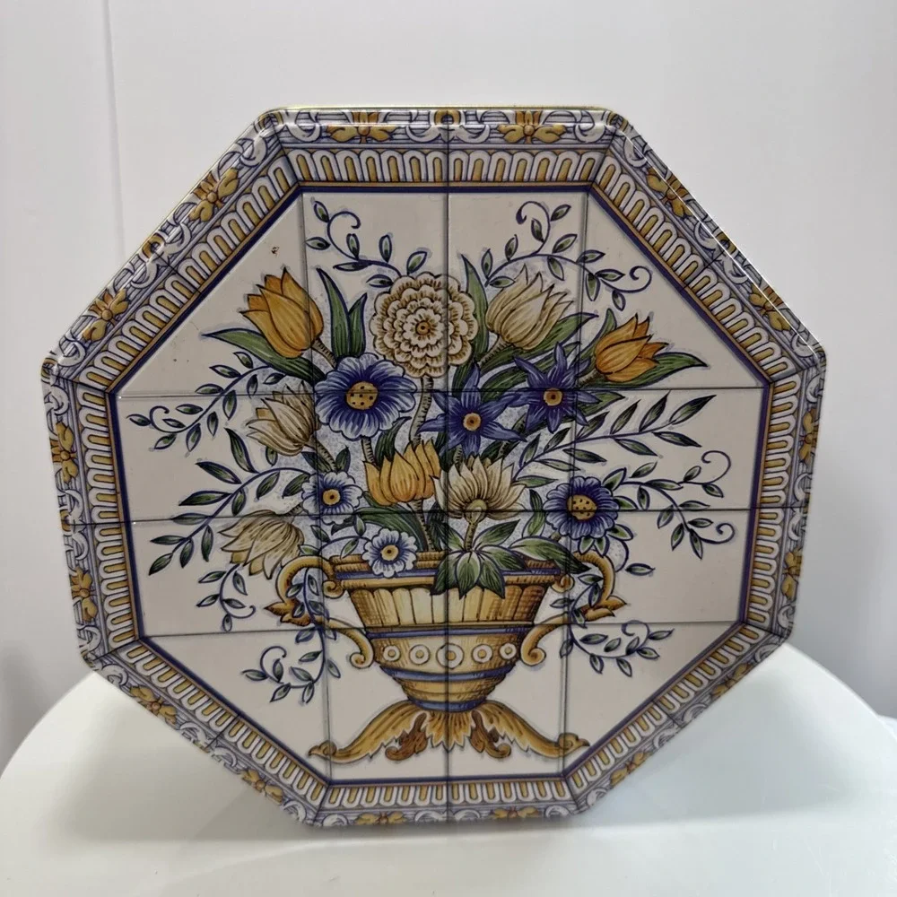 Vintage 90s Limited Edition Collector Decorative Floral Vase Tin Box Canister
